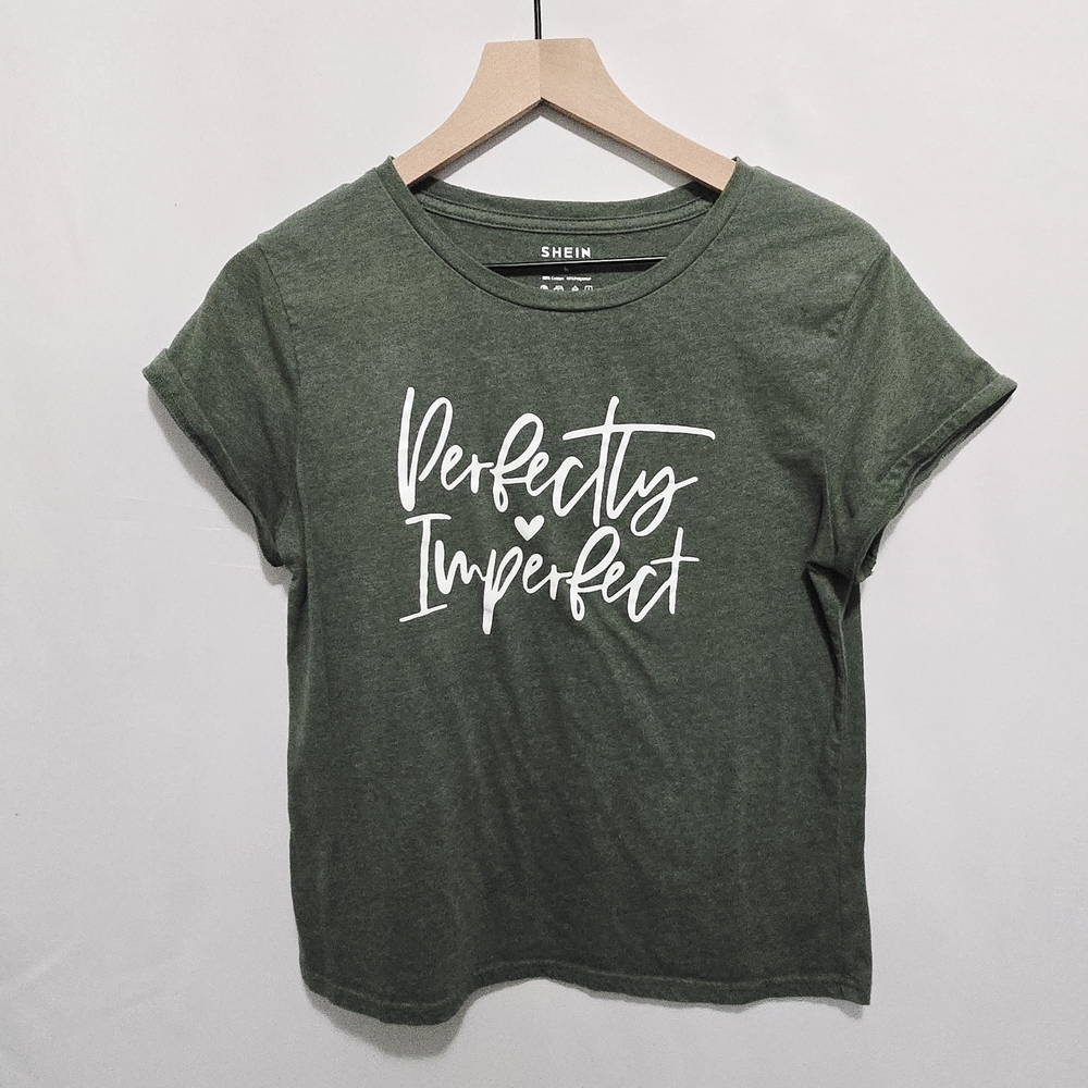 SHEIN Olive Green 'Perfectly Imperfect' Tee